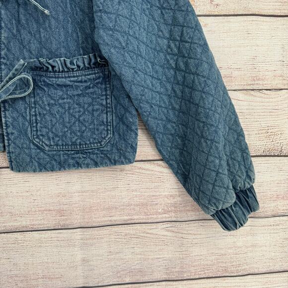 Avec Les Filles Maura Bow Tie Quilted Denim Jacket Womens Small Blue Medium Wash - Picture 6 of 14